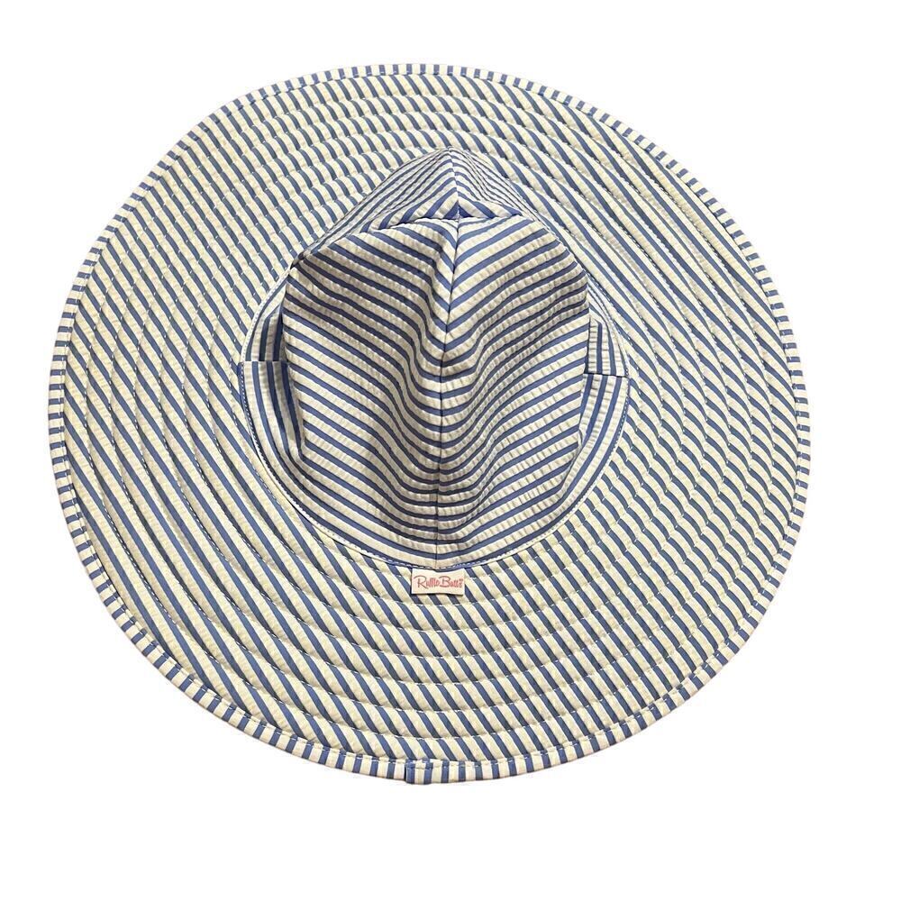 Ruffle Butts Blue and White Seersucker Sun Hat 3t-5t NWOT Stretchy Lightweight
